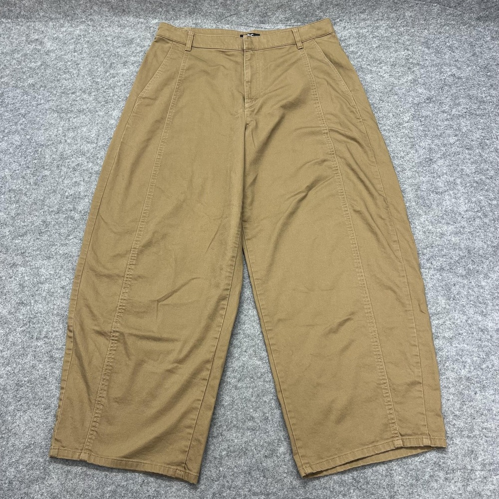Uniqlo C Barrel Pants Womens 34-27 Beige Wide Leg Chino Twill Relaxed Crop